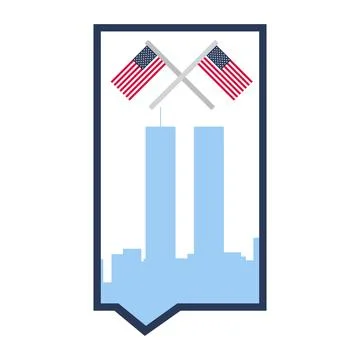 City silhouette and flags in rectangle speech bubble for USA patriotic holiday Illustrazione stock
