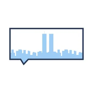 City silhouette in rectangle speech bubble for USA patriotic holiday and event 스톡 일러스트
