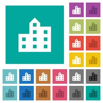 City silhouette square flat multi colored icons Stock Illustration