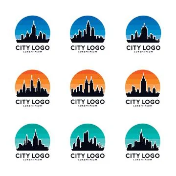 City &amp; Sky Logo Design Vector Set Stock Illustration