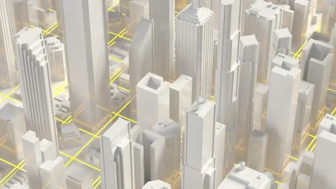 City skyline 3d rendering. Techno mega city skyscrapers Illustrazione stock