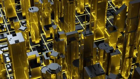 City skyline 3d rendering. Techno mega city skyscrapers Illustrazione stock