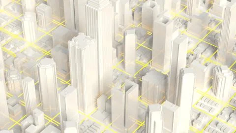 City skyline 3d rendering. Techno mega city skyscrapers Stock Illustration