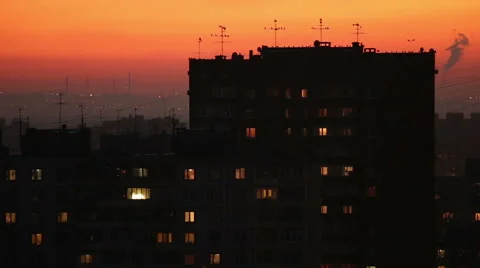 City skyline after sunset, horizontal panorama Stock Footage 58847281