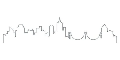 City skyline black line pattern with silhouettes of bridge and buildings Ilustración de archivo