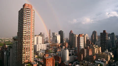 City Skyline Double Rainbow Stock Footage 134725352