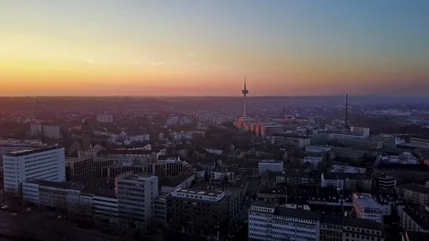 The city skyline of Essen under the sunset Stock Footage 107079814