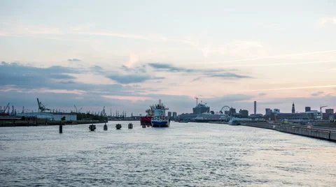 City skyline with harbor in the evening hyperlapse timelapse Stock-Footage 50456817