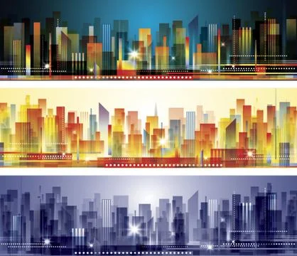 City skyline  header set Stock Illustration