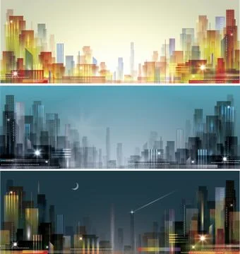 City skyline  header set Stock Illustration