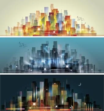 City skyline  header set Stock Illustration