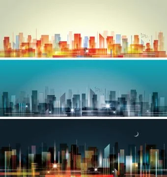 City skyline  header set Stock Illustration