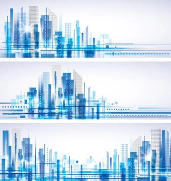 City skyline  header set Stock Illustration