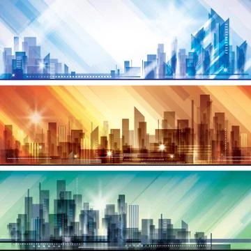 City skyline  header set Stock Illustration