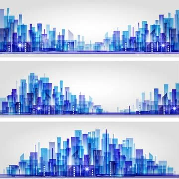 City skyline  header set Stock Illustration