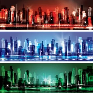 City skyline  header set Stock Illustration