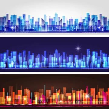 City skyline  header set Stock Illustration