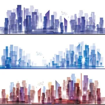 City skyline  header set Stock Illustration