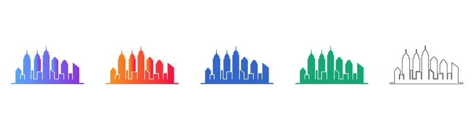 City Skyline Icon Set with Gradient and Outline Styles Stockillustratie