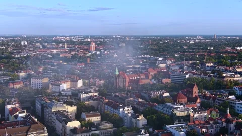 City skyline with large fire smoke plume rising. Great aerial view drone Stock Footage 345337041