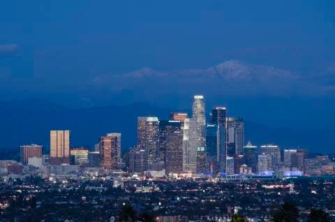 City skyline lit up at night, Los Angeles, California, United States Stock Photos
