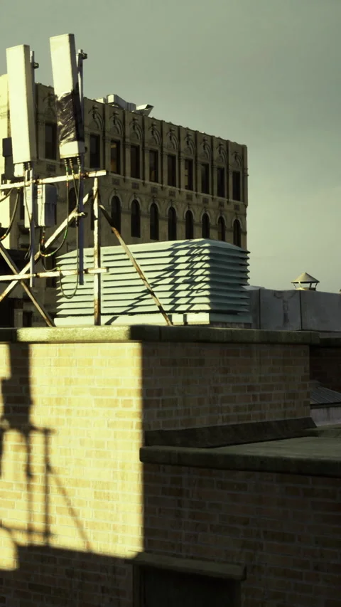 City skyline with modern rooftop elements and historical architecture Stock Footage 331696409