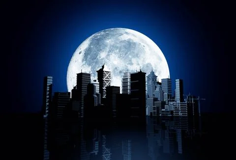 City Skyline with Moon Ilustración de archivo