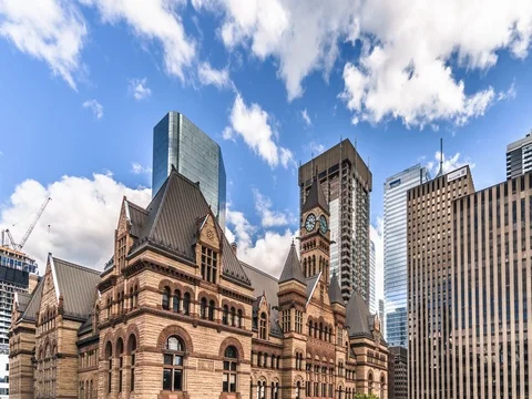 City Skyline Old Gothic Architecture Toronto Timelapse Stock Footage 78548623