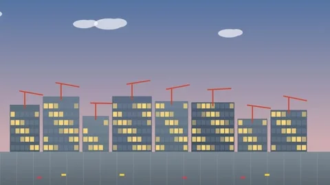 City Skyline Rapidly Develops and Grows from Day to Night in a Time lapse A.. 動画素材 347351705