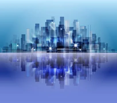 City skyline with reflection in water Stock Illustration
