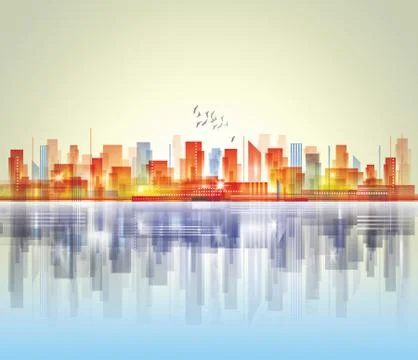 City skyline with reflection in water Stock Illustration