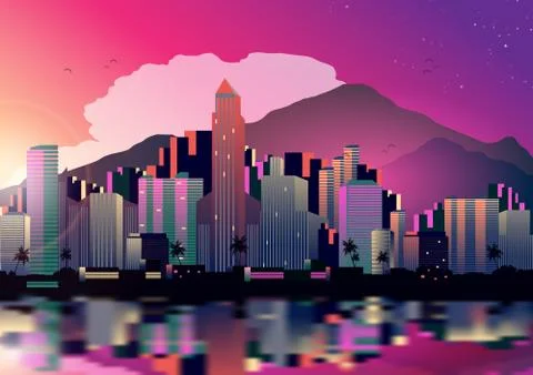 City Skyline with Reflections Background - Vector Illustration Illustrazione stock