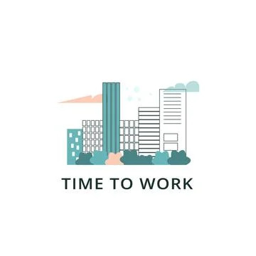 City skyline simple linear flat vector illustration isolated on white backgro Stock Illustration