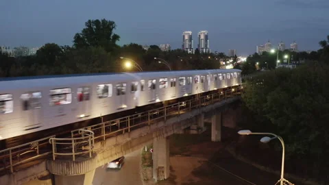 City Skyline with Subway Train passing by Stock Footage 166176902