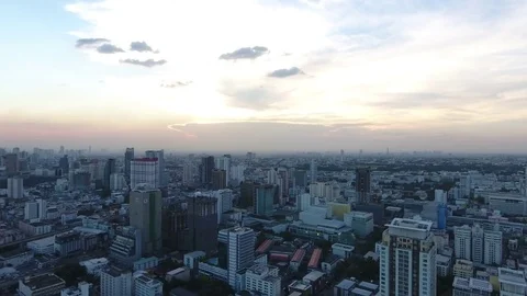 City skyline sunset aerial Видео 75192542