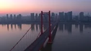 City Skyline Sunset, Empty Wuhan Bridge, China Coronavirus Lockdown, 4K Drone Stock Footage