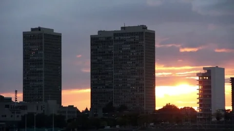 City Skyline Sunset Stock Footage 83769994