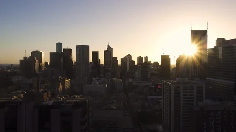 City Skyline at Sunset Stock Footage 87535676