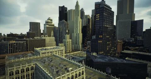 City skyline at sunset highlighting modern architecture and historical elemen Stock Illustration