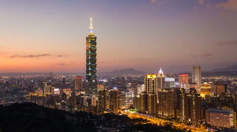 CITY SKYLINE AT SUNSET - TAIPEI, TAIWAN Stock Footage
