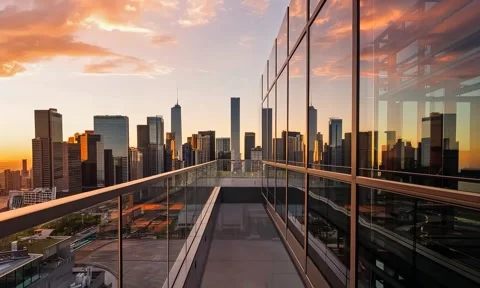 City skyline at sunset, view from skyscraper Stock Footage 291270210