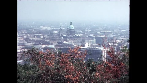 City Skyline through Trees Stock Footage 278410024