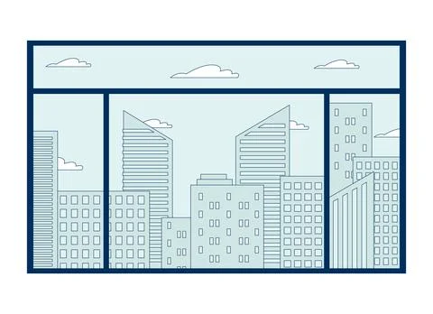 City skyline through window 2D cartoon object 스톡 일러스트