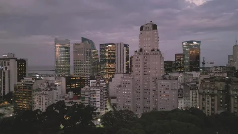 City skyline view during dusk with buildings and lights in Buenos Aires Stock Footage 330844873