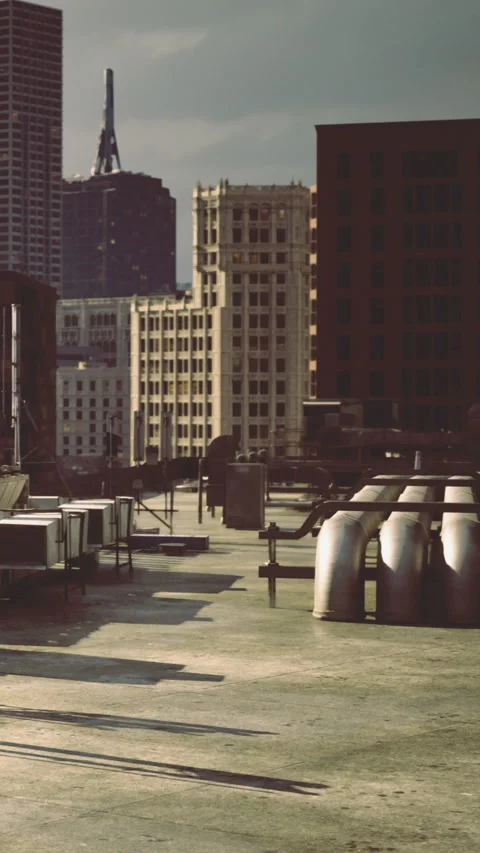 City skyline view from rooftop at different times during the day Stock Footage 331685456