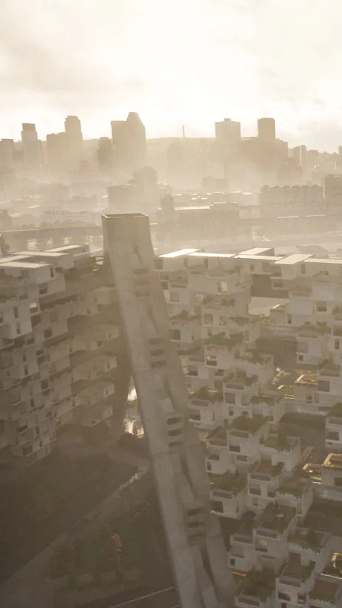 City skyline view with unique building design in the morning light Видео 342645677