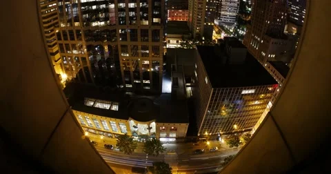City Skyscraper Buildings Night Time Lapse - Slow Panning Camera Movement Stock Footage