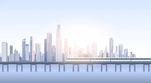 City Skyscraper View Cityscape Background Skyline Train Silhouette with Copy Ilustración de archivo