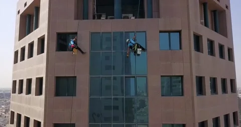 City Skyscraper Window Cleaners Stock Footage 145390483