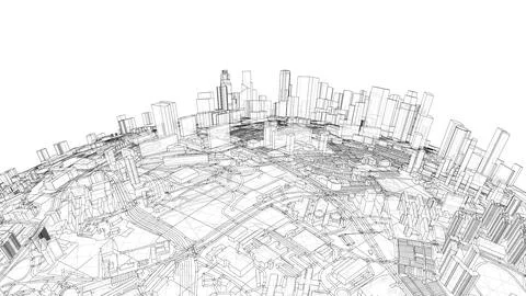 City on small planet. Vector rendering of 3d Ilustración de archivo